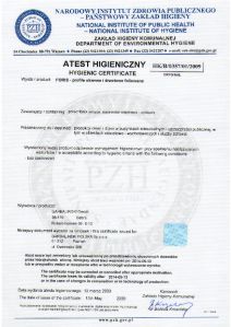 Atest Higieniczny - profile foliowane